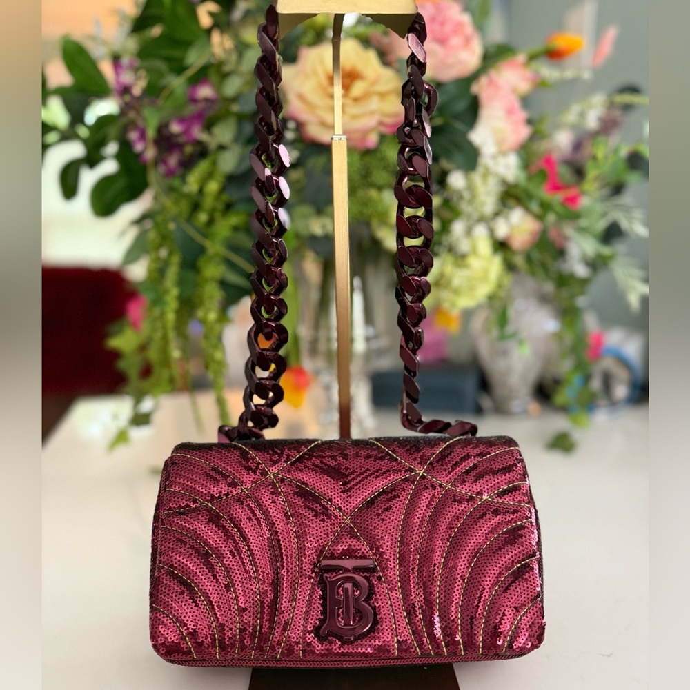 Burberry Lola Small Quilted Sequin Chain Shoulder Bag in Burgundy ~ EUC - Picture 14 of 14